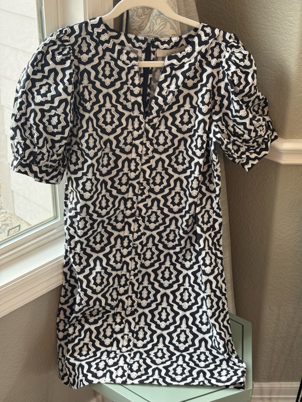 LOFT Black and White Geometric Mini Dress